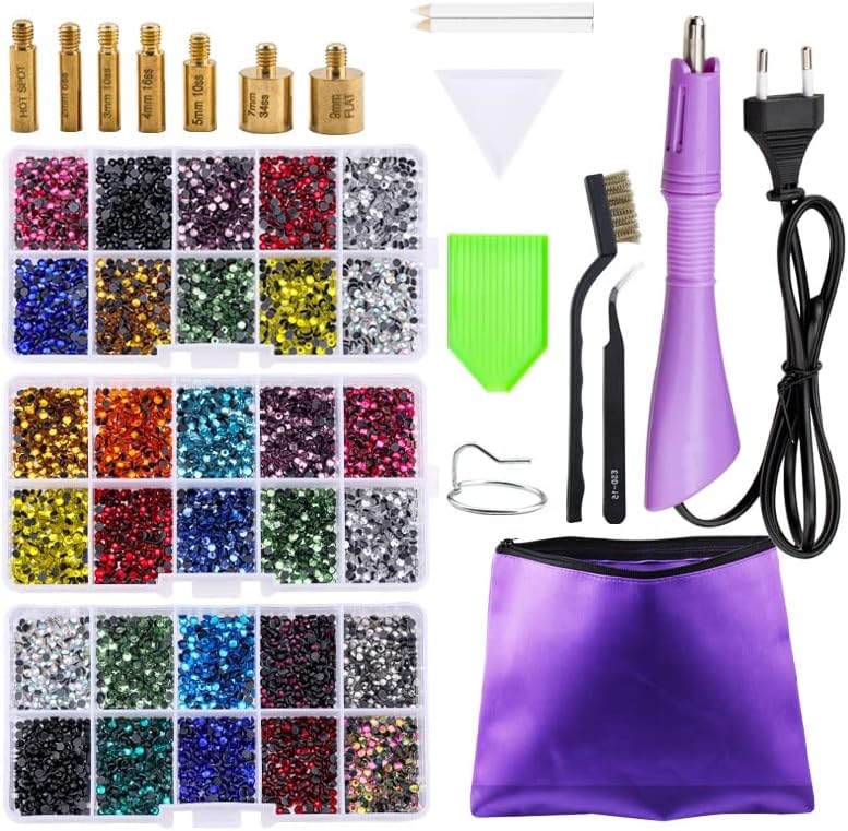 Hot New Set Hot Fix Rhinestones EU Or Us Plug Hotfix Applicator& 7 Tips Crystal Glass Rhinestone Iron-On Wand Strass
