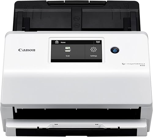 Canon imageFORMULA R50 - Escáner de documentos empresariales para PC y Mac, escaneo dúplex a color, conexión con cable USB o red Wi-Fi, pantalla