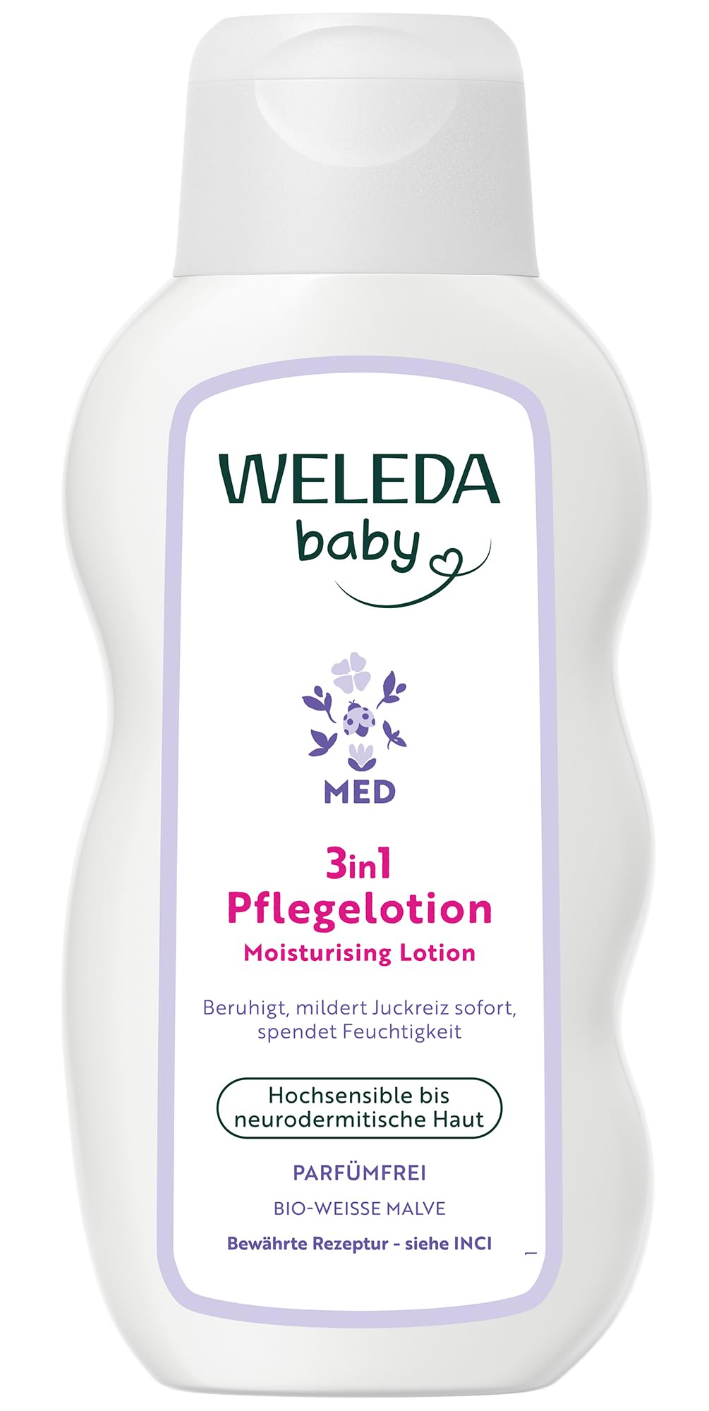 WELEDA Bio Baby Derma Weiße Malve Pflegelotion- Naturkosmetik Feuchtigkeitspflege Bodylotion zur Beruhigung und intensiven Pflege von hochsensibler, neurodermitischer & trockener Haut (1 x 200 ml)