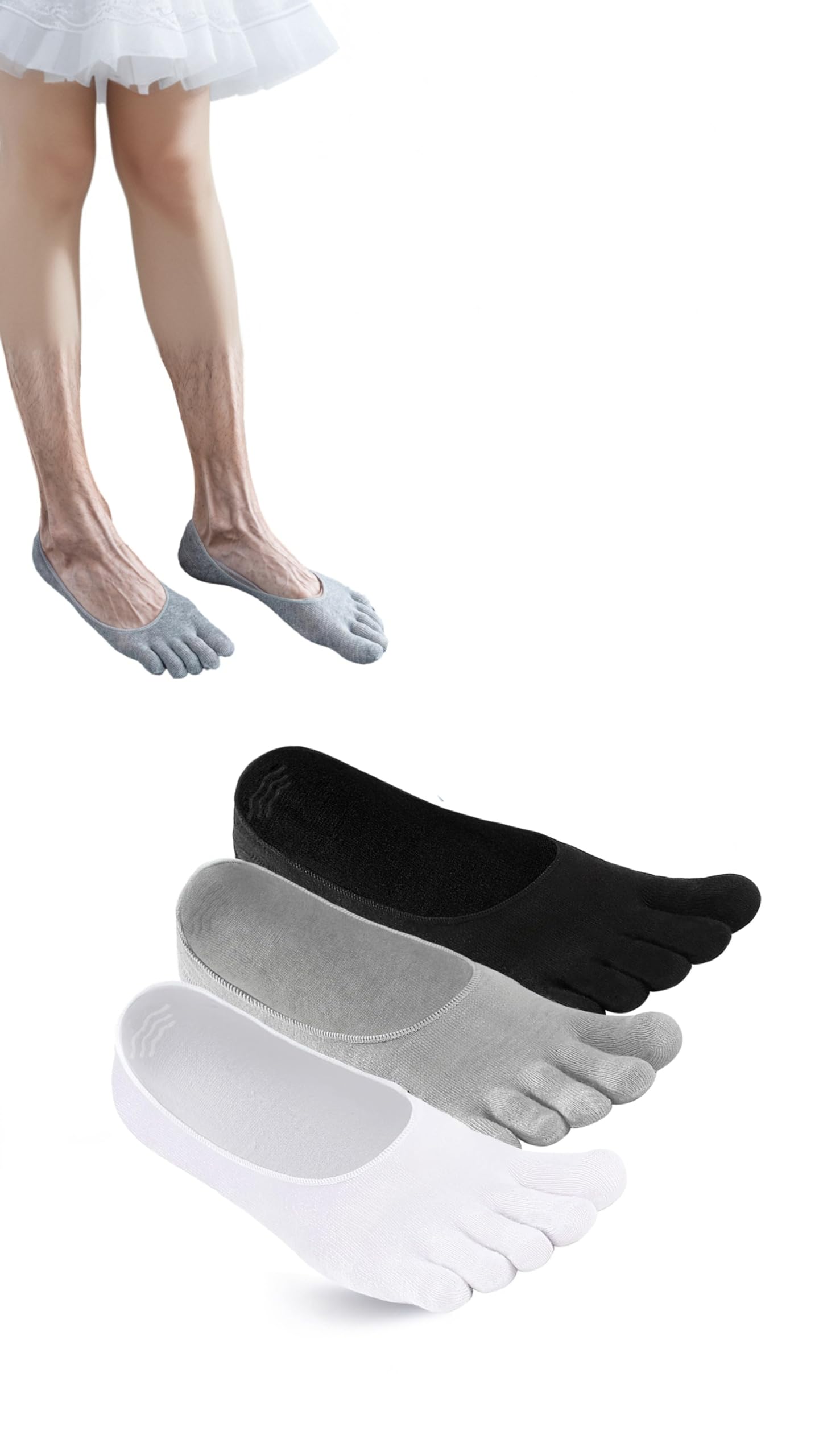 Sponsored Ad – Moisture-Wicking No Show Toe Socks - 3 Pairs for Men & Women, Running Five Fingers Athletic Invisible Liner Socks