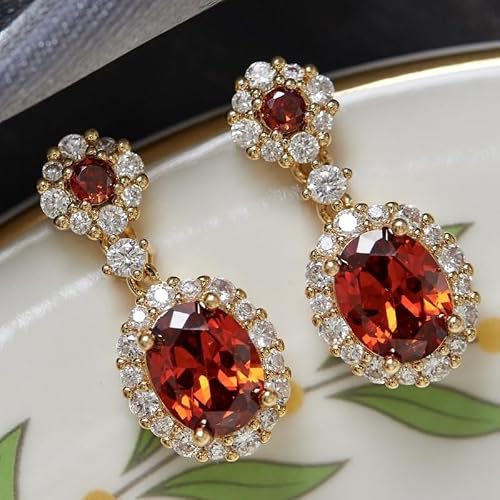 Luxury Red Oval Synthetic Gemstone Earrings