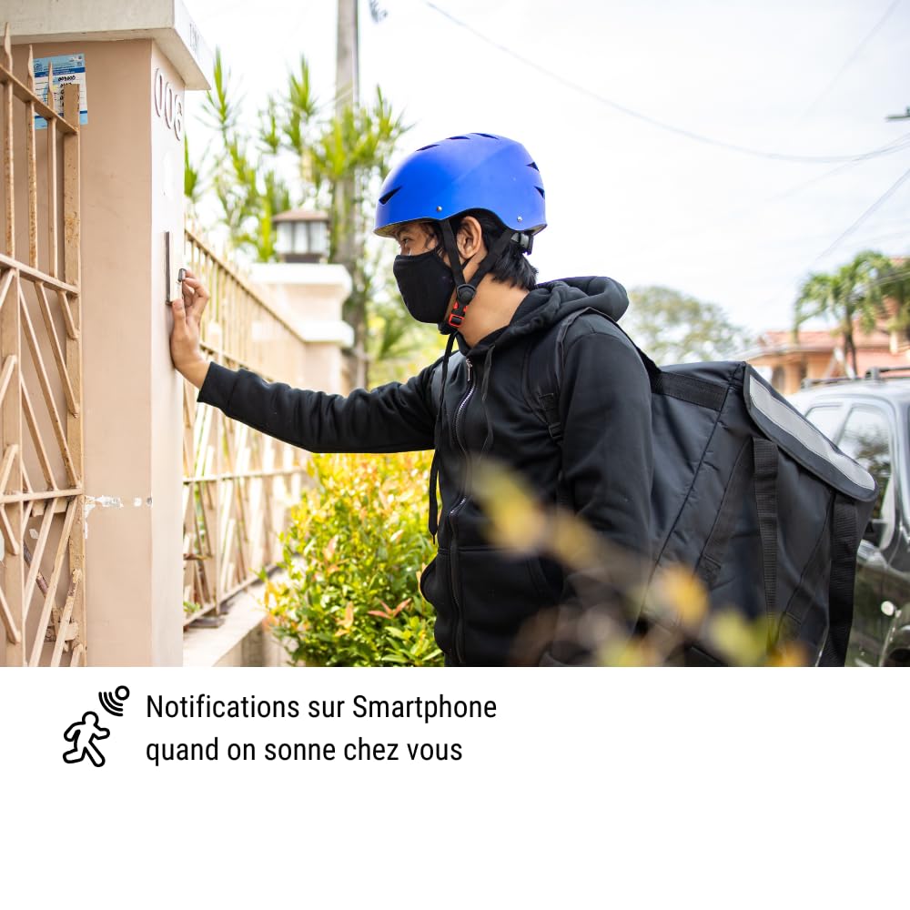 DRINGG, Sonnette connectée WiFi + RF (Bouton IP65 + Carillon intérieur), Notifications sur Smartphone, Longue portée, IP65