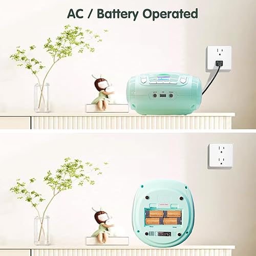 Miniatura 6 de Boombox reproductor de CD portátil con Bluetooth, radio FM, reproducción de MP3 USB, reproductores de CD para el hogar o al aire libre