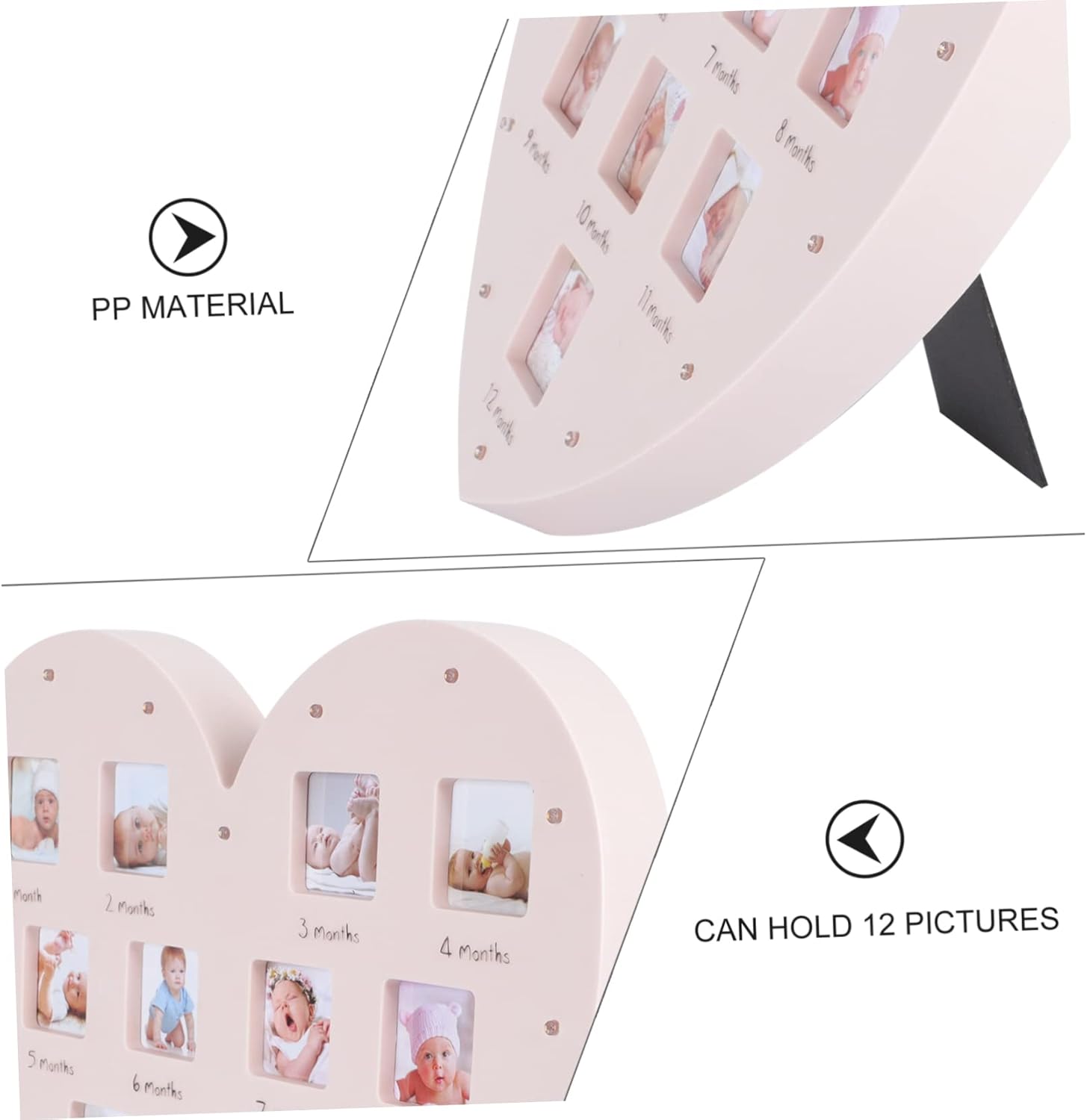 BESPORTBLE Heart Shape Photo Frame with Light Month Growth Picture Frame for Newborn Keepsakes Plastic and Glass Bedroom Table Bookshelf Display