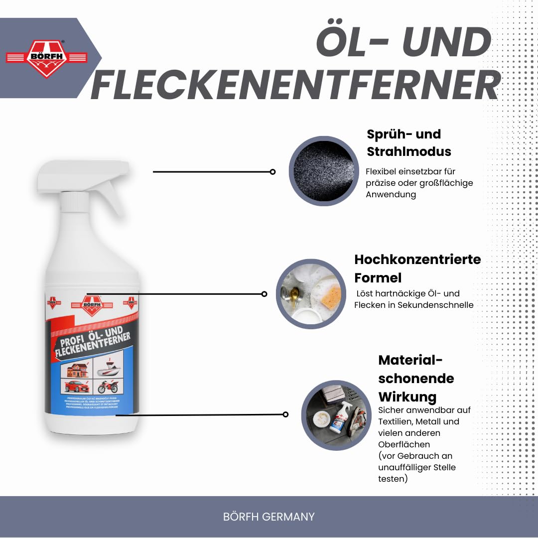 Removedor profesional con aceite y manchas, limpieza potente para taller, garaje y hogar | Elimina fácilmente el aceite, la grasa y las manchas difíciles (2 x 1000 ml)