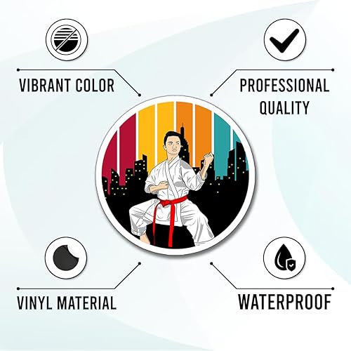 Miniatura 4 de Paquete de 50 calcomanías de karate para botellas de agua, vinilo impermeable, portátil, equipaje, álbumes de recortes, deportes divertidos, paquete