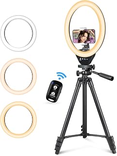 UBeesize LEDリングライト 10インチ スマホ三脚 自撮りライト ビデオライト タッチパネル操作式 zoom会議/ビデオ撮影/化粧/ブログ/ライブ配信に対応 女優ライト 127cm三脚 撮影 照明 ビデオライト