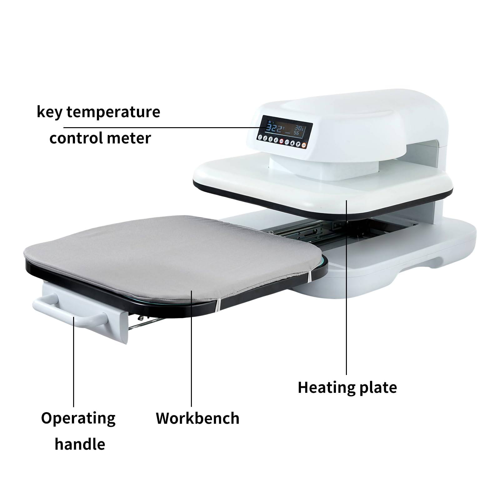 Prensa de Calor 38 * 38 cm Máquina de Prensado en Calor Aluminio, Planchas Sublimacion con Base Deslizable para Camisetas, Bolsas, Alfombrillas de Ratón, DIY(Blanco)
