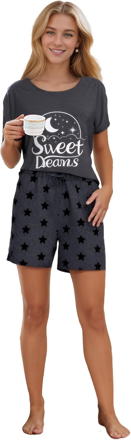 weVSwe Womens Pajamas Two Piece Adjustment Drawstring Loungewear Sets Sleepwear For Women Short Sleeve Pjs Set S-XXL