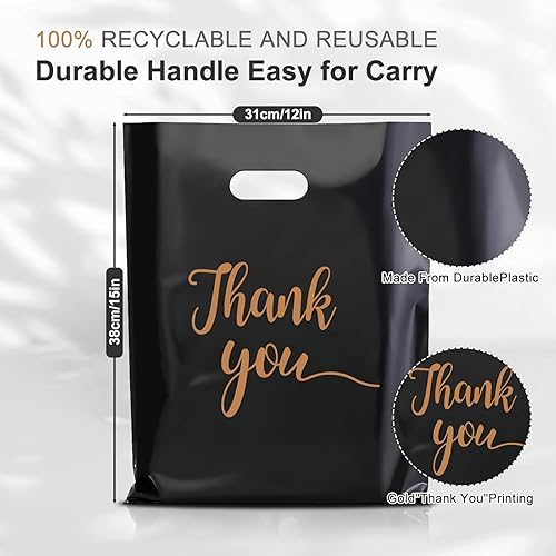 Miniatura 8 de Gute Paquete de 50 bolsas de mercancía con texto en inglés "Thank You", extragruesas de 2.36 mil, bolsas de compras al por menor al por mayor,