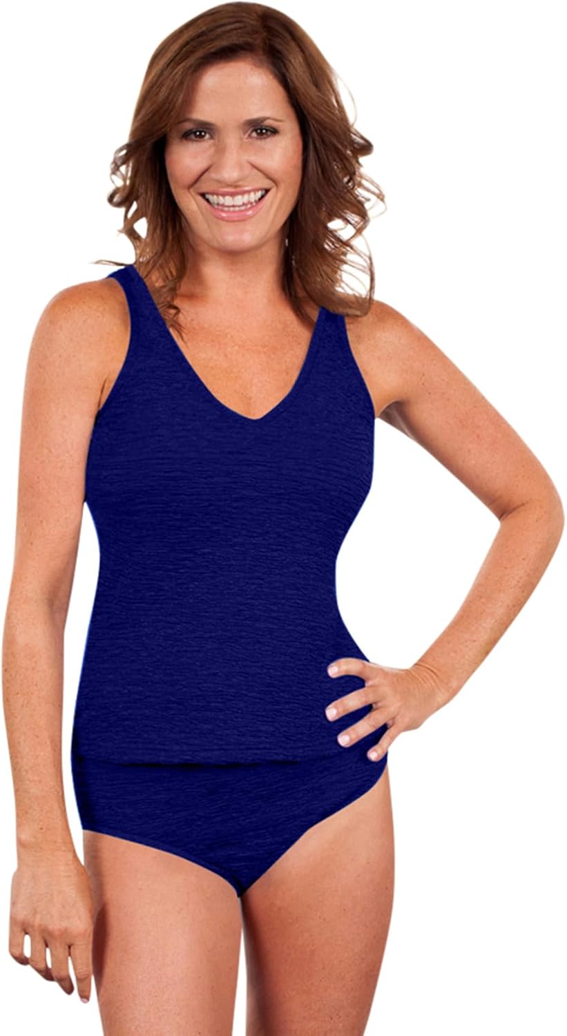 Resistant to Chlorine, Krinkle Textured Solid High Back Tankini Set