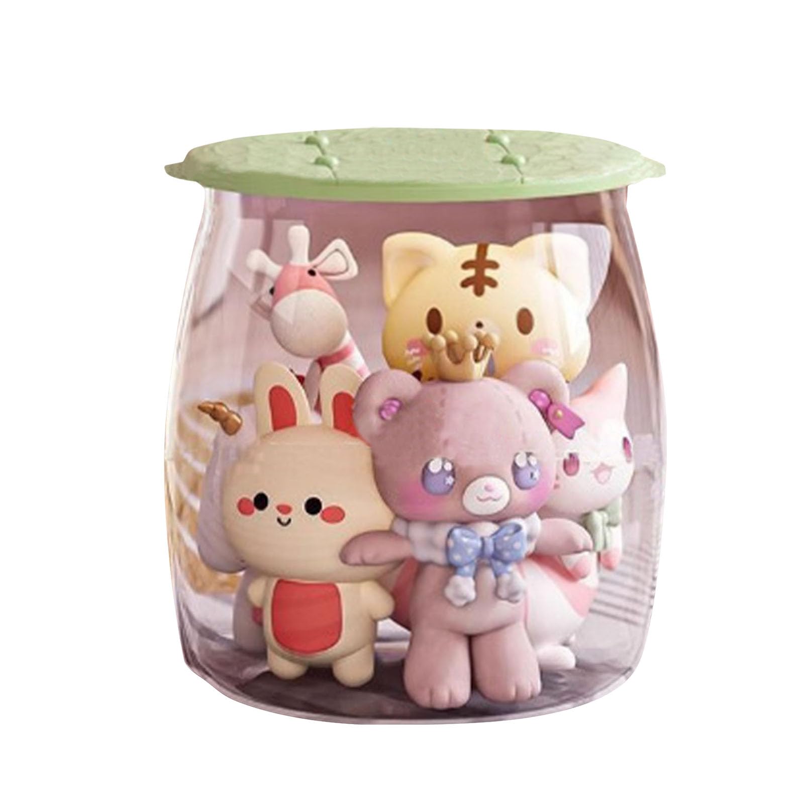 Toy Storage, Transparent Storage StoolDurable Plastic Seat & Toy Organiser with Lid, Clear Solution(Green)