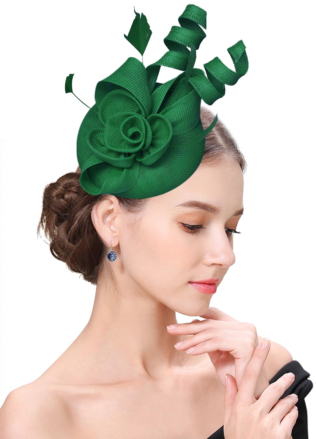 Ellydoor Women's 13B Green Tea Party Fascinator Hat For Wedding Derby Church Pillbox Hat, One Size