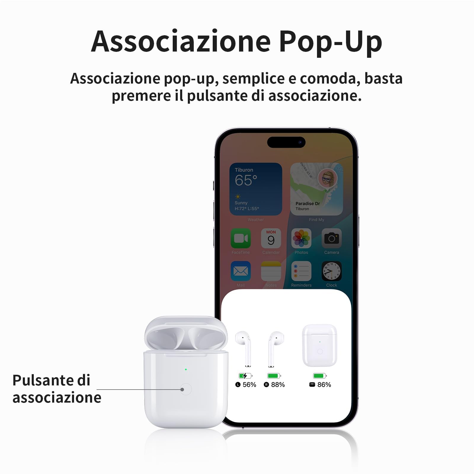 Uluck Custodia di ricarica wireless compatibile con Airpods 1 e 2 generazione, 700 mAh, ricambio originale, pulsante di sincronizzazione di accoppiamento Bluetooth