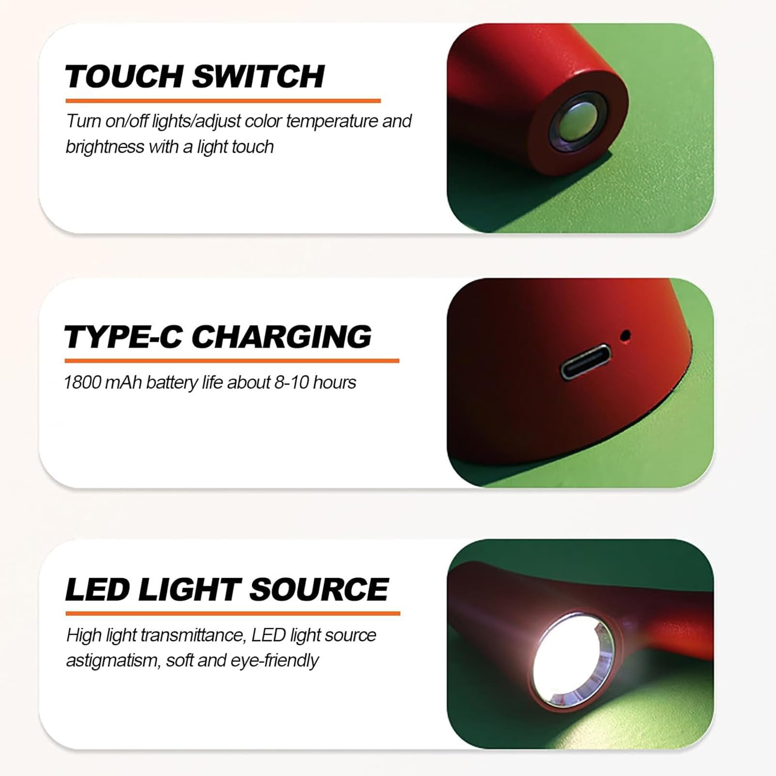 Lampada Da Scrivania A Led Portatile Ricaricabile Tramite Usb Con 3 Livelli Di Luminosità Regolabili Controllo Touch Luci D'Atmosfera Per Svegliarsi(White,45x5.5cm)
