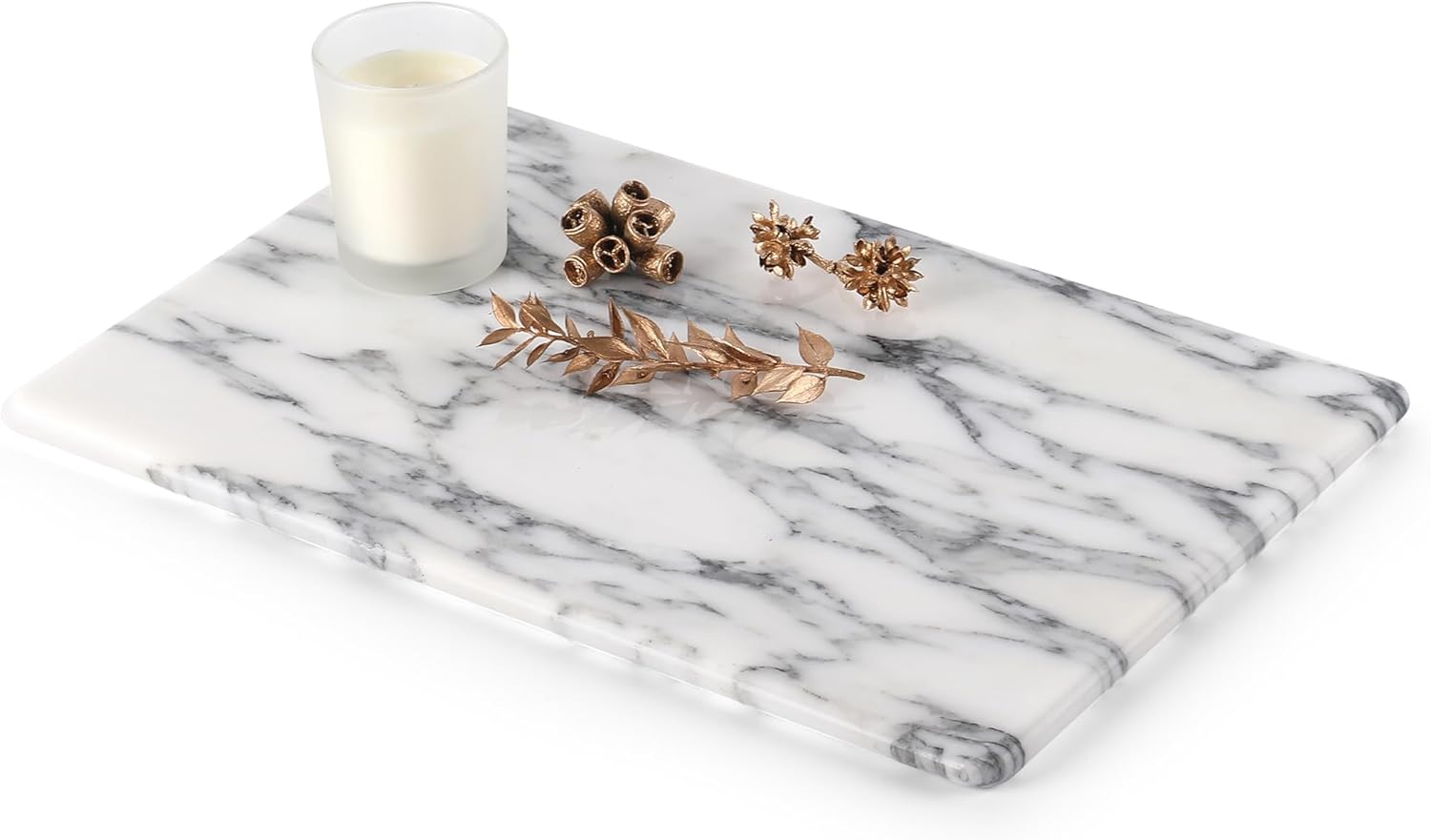Koville Italian Natural Marble Cutting Board for Kitchen Pastry Bread Macaron Display — 12" x 8" Real Stone Slab Marble Cheese Board for Counter — Bathroom Perfume Tray Candle Plate (Arabescato)