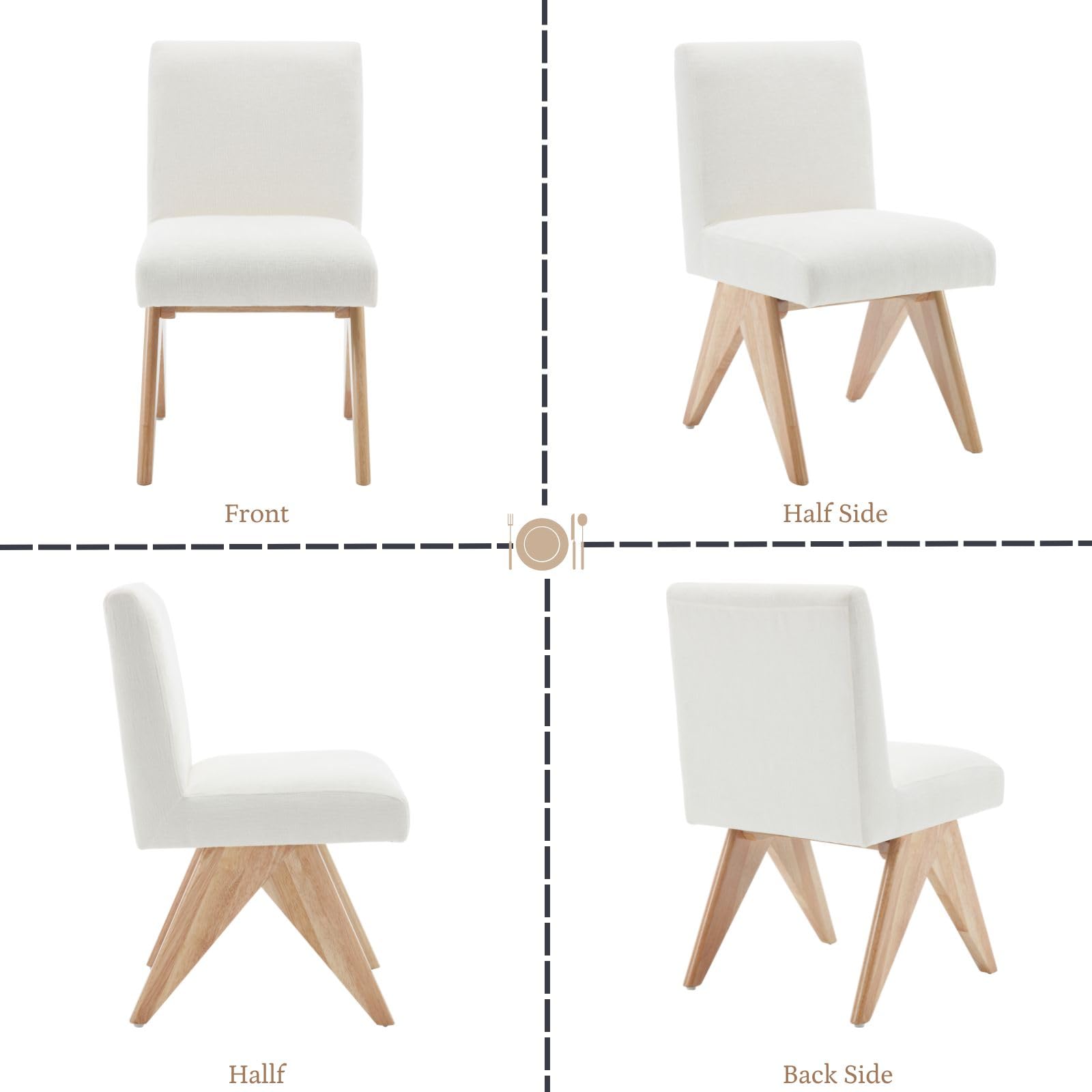 Ya-Home Set di 2 Sedie da Pranzo in Tessuto con Gambe in Legno, Beige