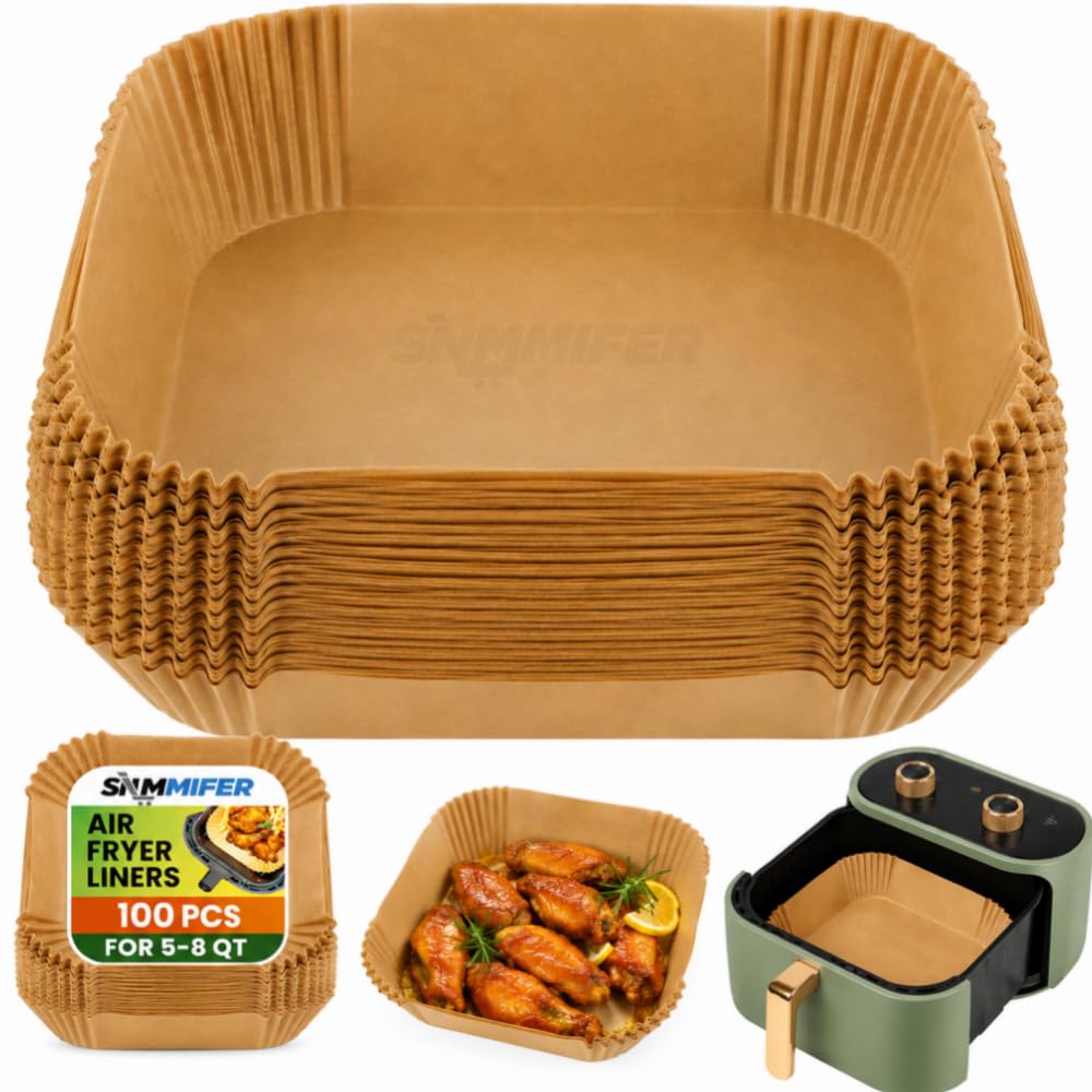 Air Fryer Liners Disposable, 8 Inch Square, Unbleached Parchment Paper, Non-Stick Waterproof, for 5-8 QT Air Fryer Basket, 100 Pieces-picture-10