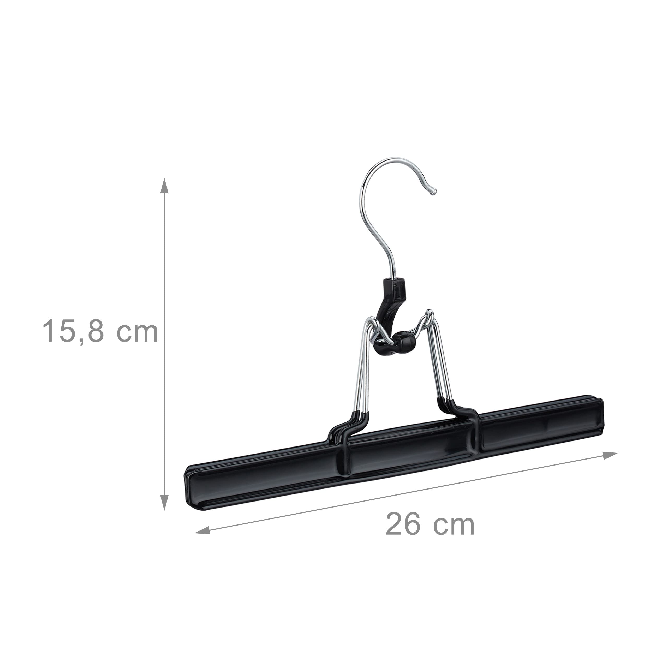 Relaxdays Metalowy wieszak na spodnie, zestaw 20 sztuk, hak obracany o 360°, szczelne zamknięcie, wieszak na spódnicę, gumowane zaciski, 26 cm, czarny