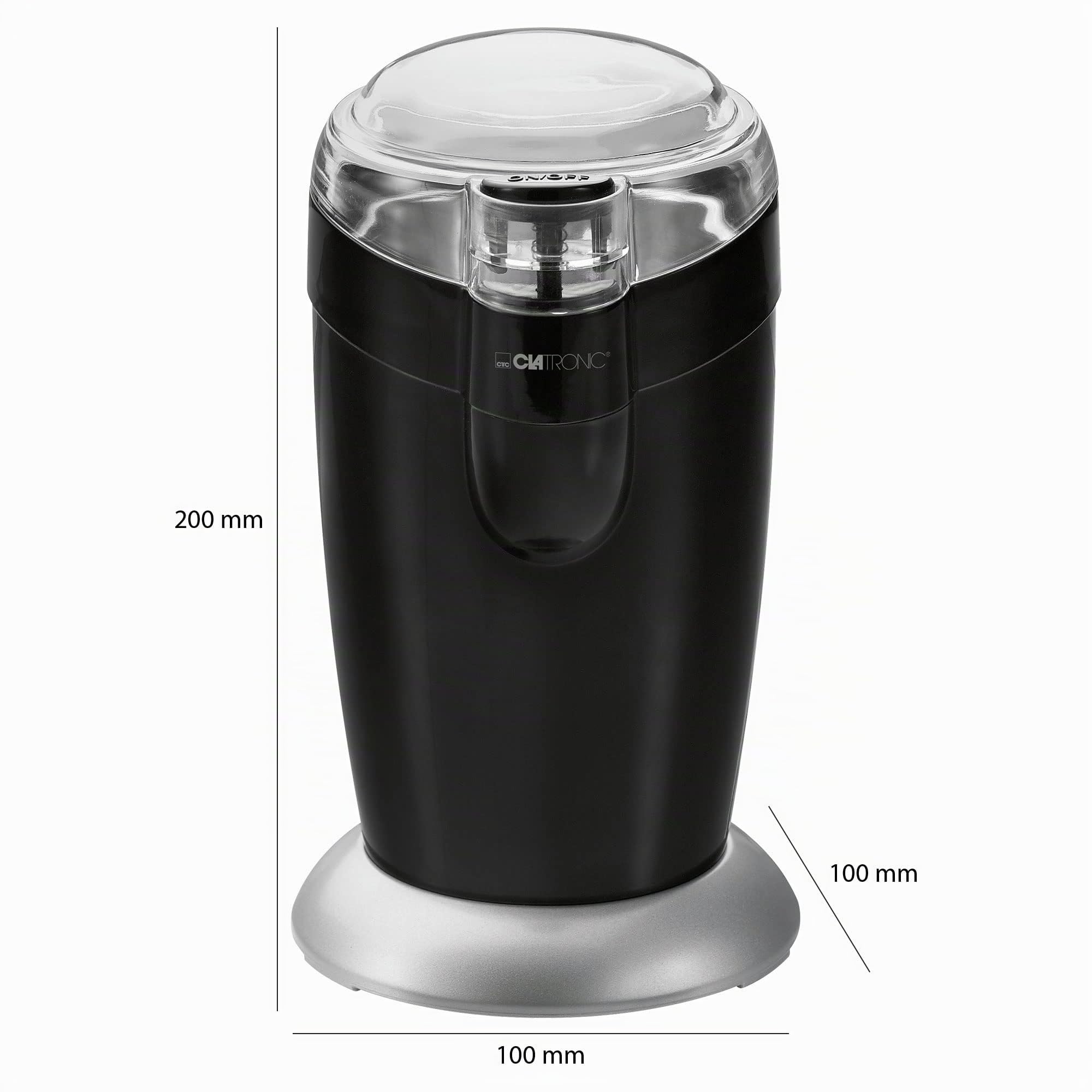 Molinillo de café eléctrico Clatronic® | cuchilla batidora de acero inoxidable | 40 gramos de capacidad | motor de 120 vatios | recipiente de acero inoxidable para granos | KSW 3306 negro