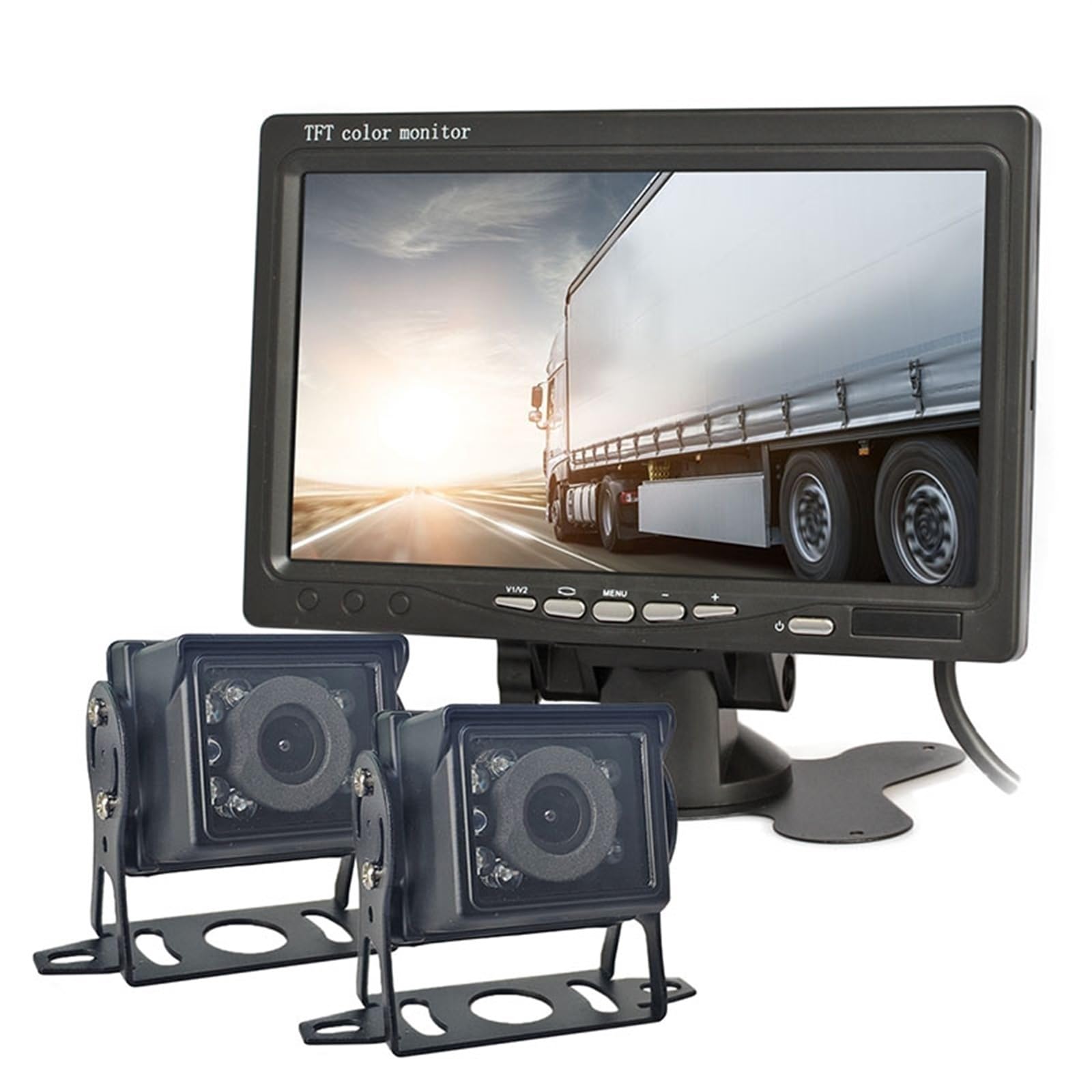 Kamera cofania DC 12 V-24 V 7 Cali TFT LCD Backup Monitor Samochodowy 4pin IR Night Vision CCD Widok Z Tyłu Kamera Cofania Dla Autobusu Łódź Mieszkalna Ciężarówka(2 x 20m)