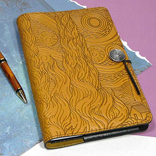 Modern Artisans Van Gogh Sky American-Made Embossed Leather Writing Journal, 6 X 9-Inch + Refillable Hard Bound Insert Book #TOP2