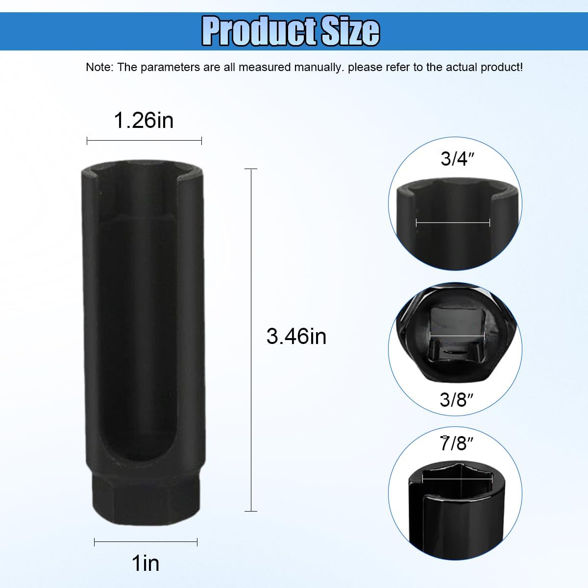 ZIMISI Oxygen Sensor Socket, 3/8" Drive x 7/8"(22mm) O2 Sensor Socket, 6-Point Oxygen Sensor Removal Tool with 3/4" Side Wire Cutout for O2 Removal and Installation (Big)