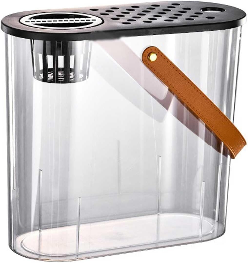 Fish Tank Transparent Acrylic Fish Tank with Breathable Lid and Easy to Move Carrying Handle Living Room Office Desktop Decorative Fish Tank Planter Aquarium(Black)