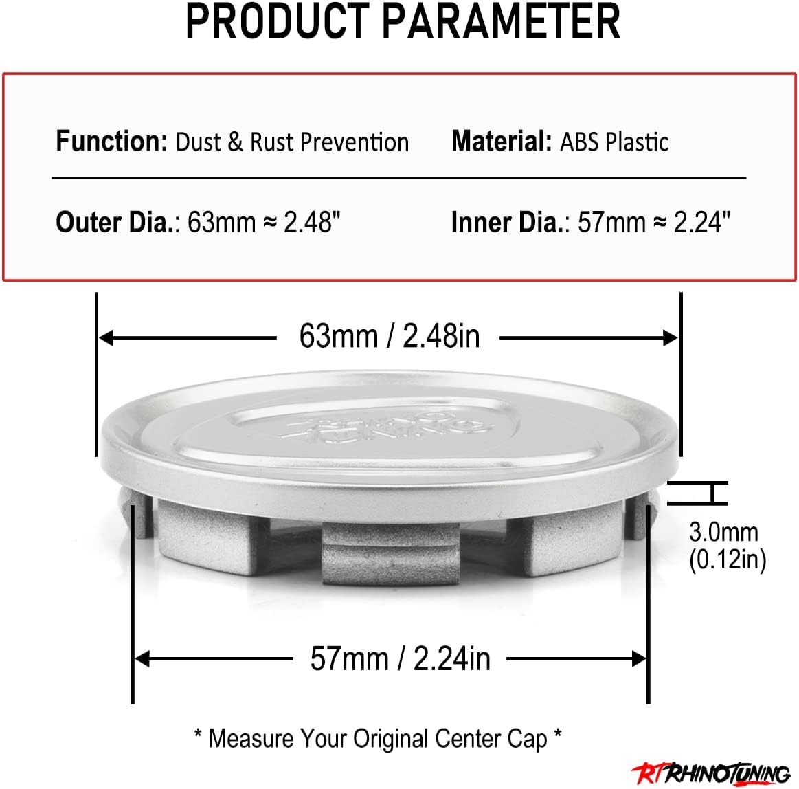 RTrhinotuning 4PCS 63mm Wheel Center Caps Compatible with Legacy Impreza Tribeca Forester Outback 28821SA030 28821SA090 Sliver Wheel Hub Caps