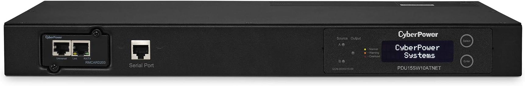 CyberPower PDU15SW10ATNET Switched ATS PDU, 100-120V, 15A (Derated to 12A), 10 Outlets, RMCARD205 Pre-Installed, 1U Rackmount
