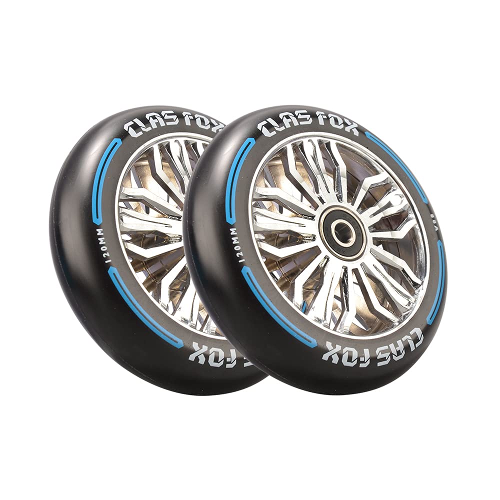 CLAS FOX Pro Scooter Wheels 120x30mm Set of 2 Pro Scooter Wheels with ABEC-9 Bearings (Black-Silver)