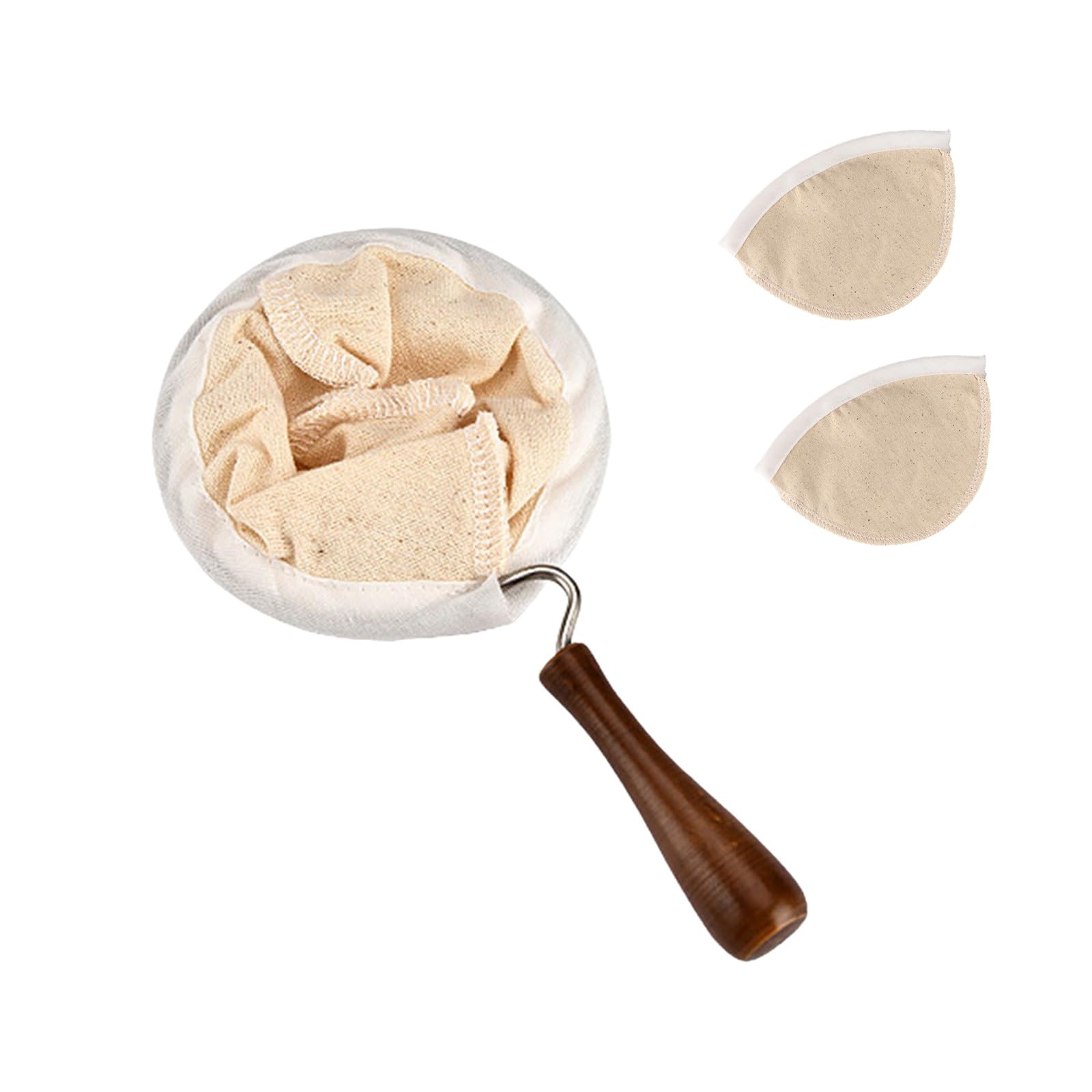 Piceioep Of 3 Thick Flannel Practical Coffee Coffee Sock Strainer with Wooden Handle for Hand Brewing Cloth Filter Pouches Sock
