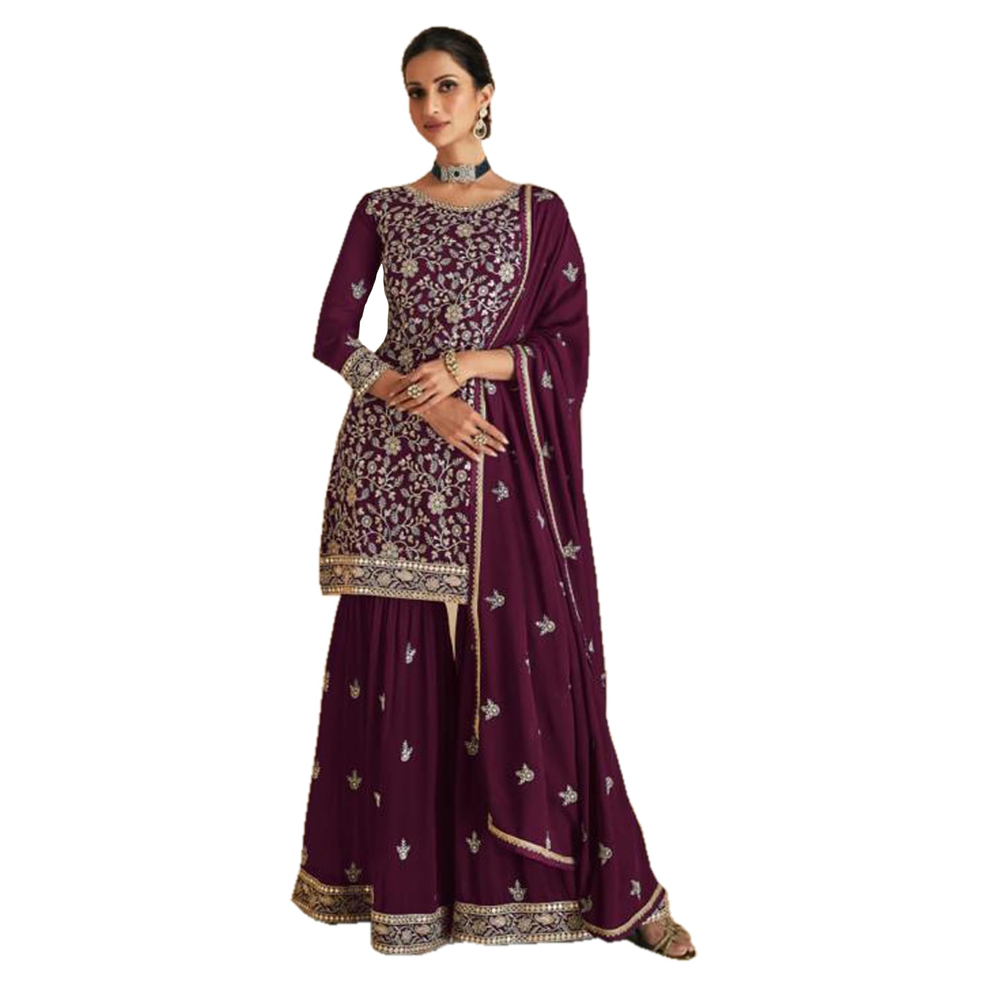 Indian Pakistani Salwar Kameez Garara Suits Sewn Embroidery Work Sharara Palazzo Dresses