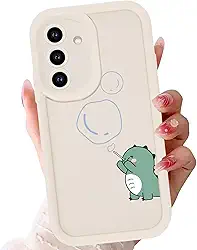 Capa de telefone fofa de dinossauro para Samsung Galaxy A56 de 6,7 polegadas, capas de desenho animado com bolhas kawaii, design engraçado, capa para meninas, crianças, meninos, bege, macia, à