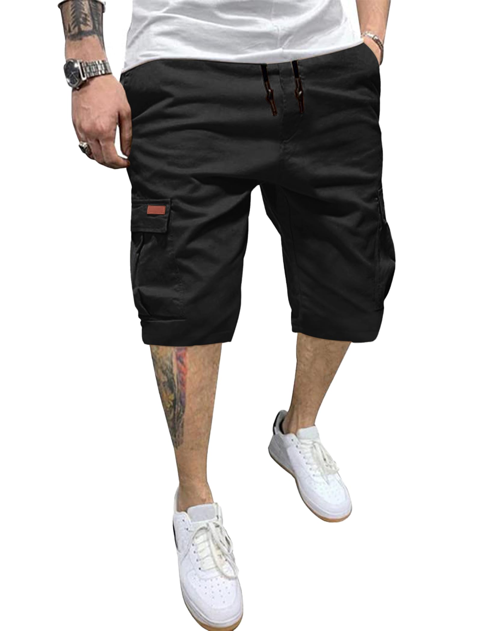TARAINYA Cargo Pantalones Cortos Hombre Verano Algodón con Bolsillo Lateral Cordón Casual