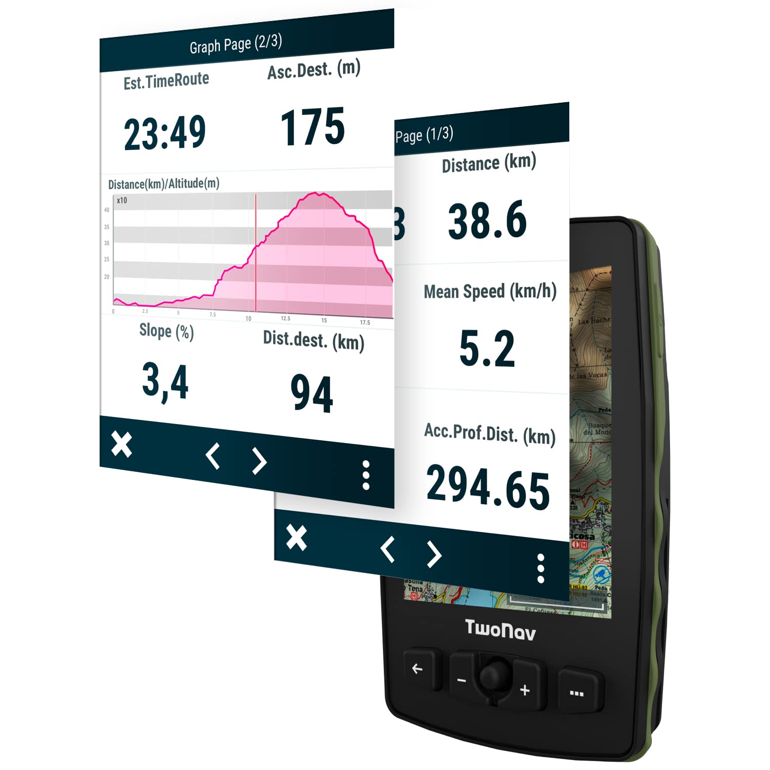 GPS Aventura 2 Plus - Alpinisme/Joystick/Écran 3,7" / Autonomie 36 h + Batterie Amovible/Mémoire 32 Go + Emplacement MicroSD/Carte SIM/Carte topographique + Routes incluses/Vert