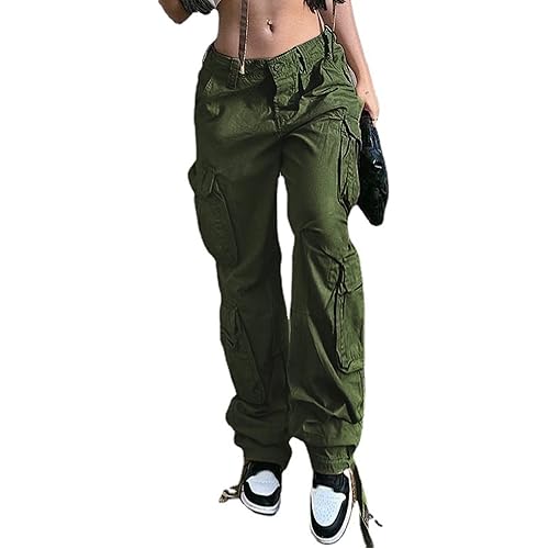 Viatabuna Women's High Rise Straight Leg Y2K Streetwear Cargo Pants Baggy Boyfriend Pants with Pocket