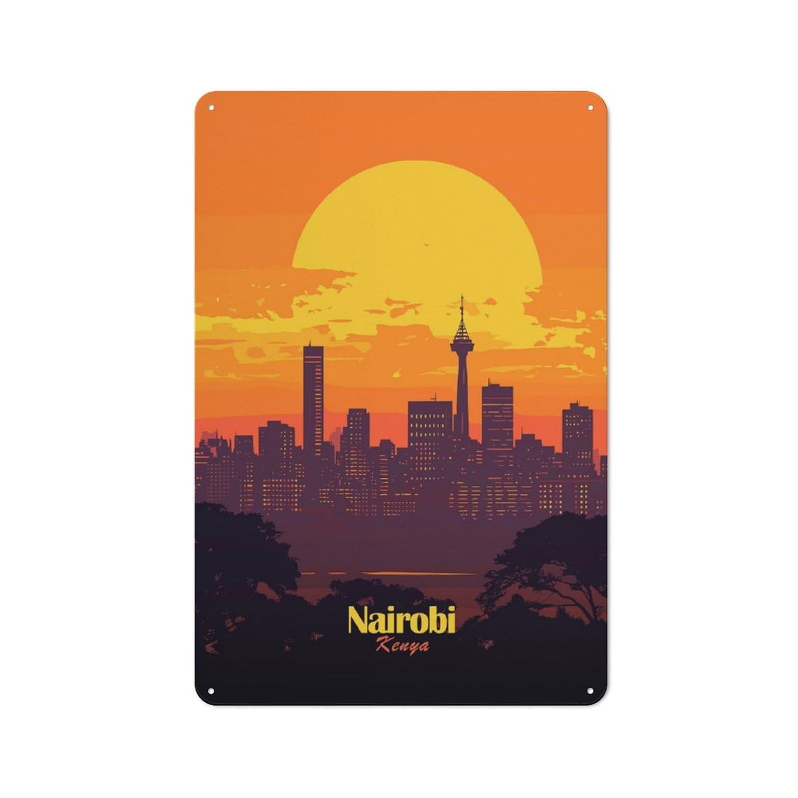 Junmoney Style-11 Kitchen Metal Sign With Nairobi Skyline Sunset Design 30X20cm, Cosy Kitchen Wall Decor For Coffee Bar, Kitchen, Bistro Or Tea Corner