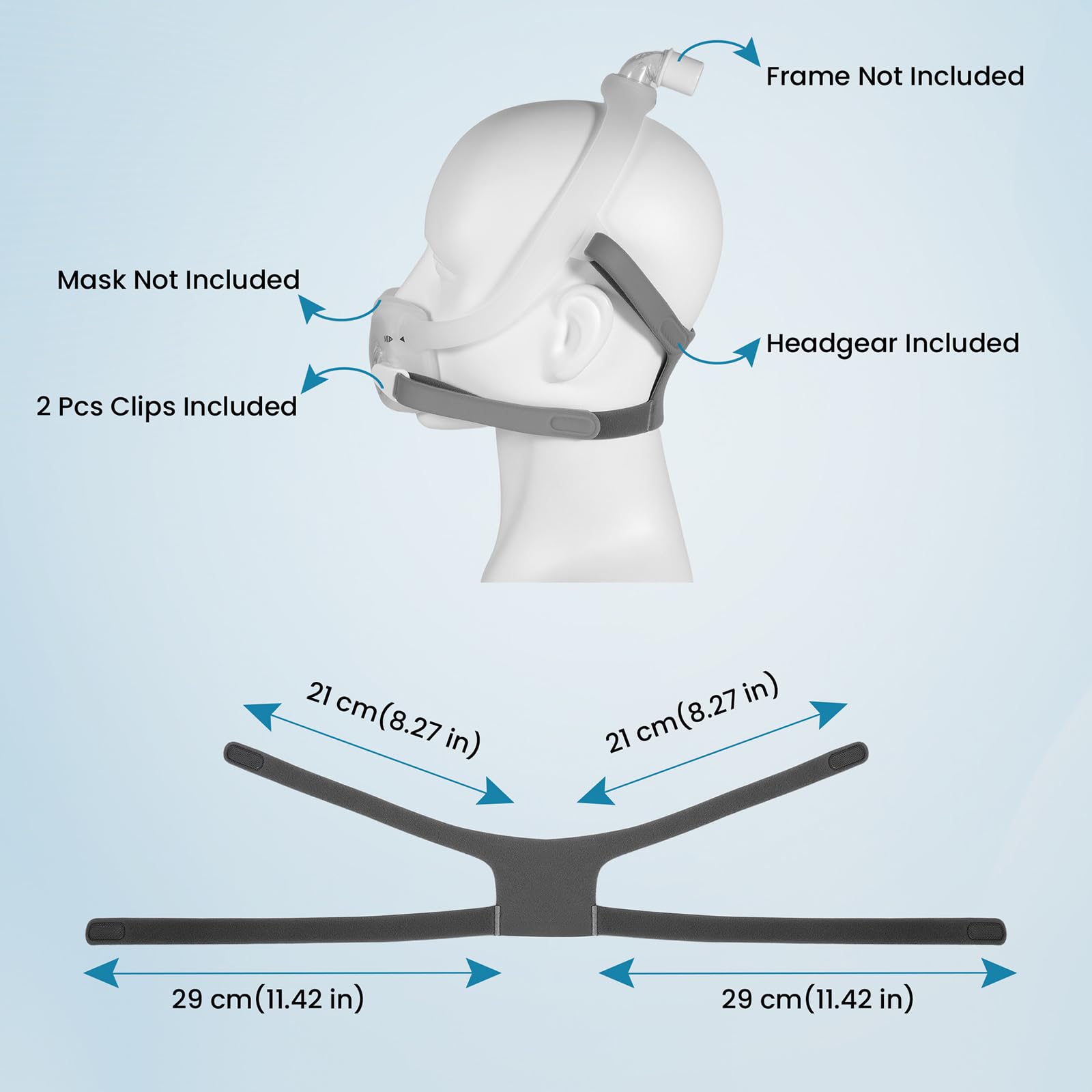 Maschera a pieno facciale ricambio Copricapo per maschera nasale con cuscino adatto per ventilatore, cinghia regolabile, design a clip per la manutenzione quotidiana, assistenza domiciliare con