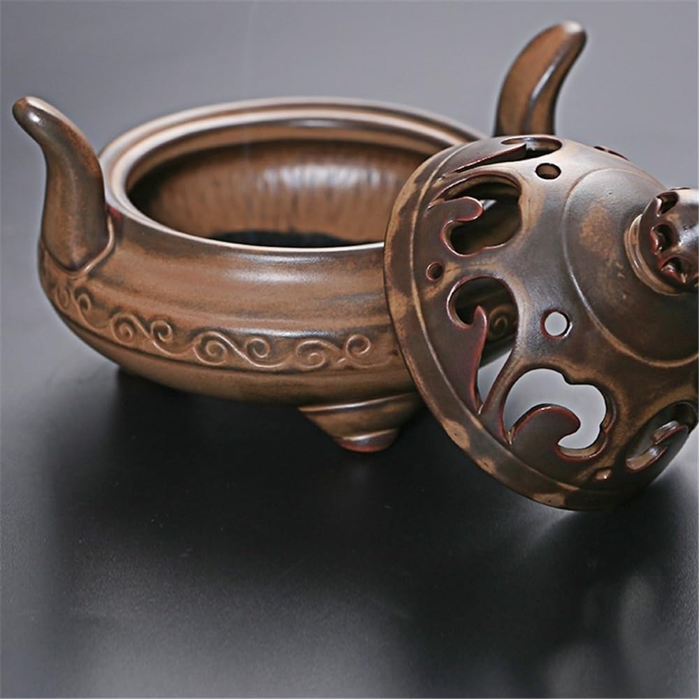 Arredamento Bruciatore di incenso in ceramica a tre gambe, porta for la casa, for in polvere, carbone, bastoncini, coni, spirali e torri
