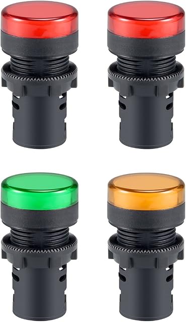 sourcing map 4Pcs AC 220V Indicator Lights, Red+Red+Green+Yellow LED, Flush Panel Mount 7/8" 22mm