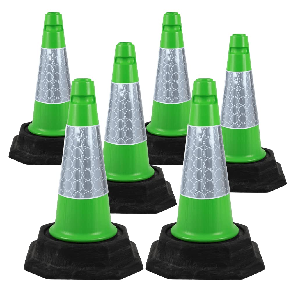 Street Solutions Uk Green - 6 X 460Mm Tall Traffic Cones Reflective Sleeve For Indoor And Outdoor Usage, Self Weighted Cones Are Manufactured In The Uk
