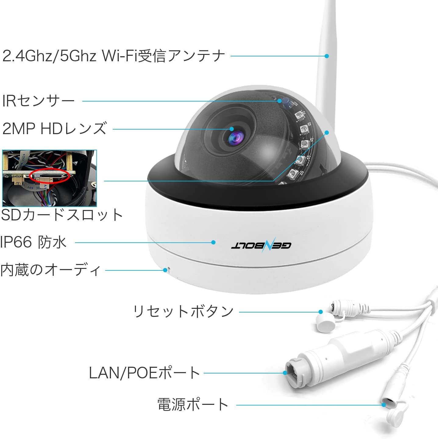 Amazon.co.jp: GENBOLT 防犯カメラ Wi-Fi 室内/室外 監視カメラ ドーム