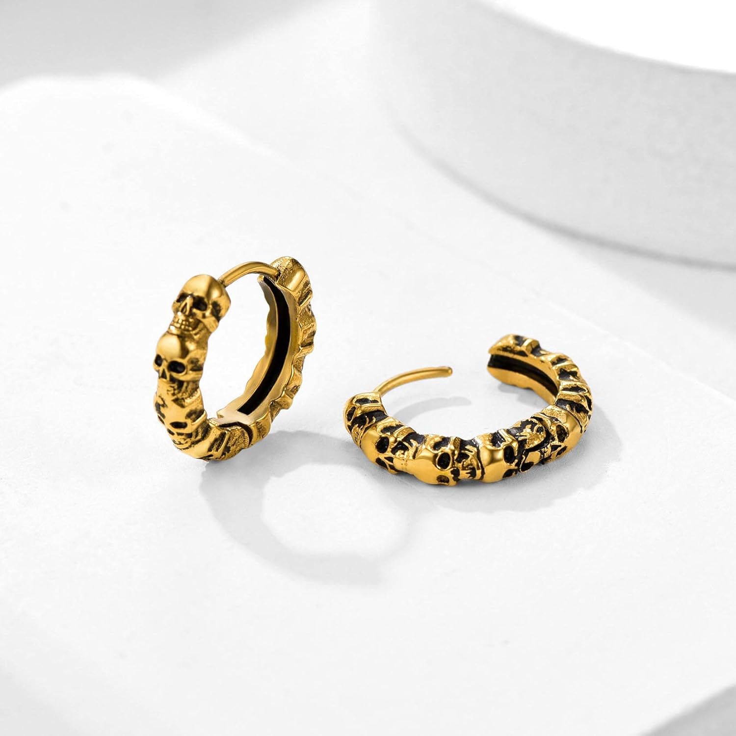 U7 Stainless Steel/Black/18K Gold Plated Personalized Gothic Skull Studs Earrings, Snake Stud Earrings, Goat Devil Earrings, Wolf Earrings Halloween Earrings for Men Women - Image 3