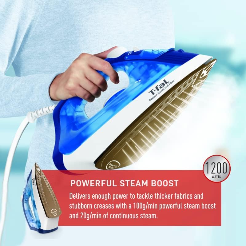 Hand holding T-fal iron, demonstrating powerful steam boost