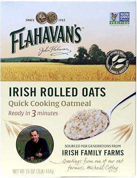 Flahavans Irish Rolled Oats, 16 Ounce. Quick Cooking Oatmeal, Ready in 3 Minutes. 100% Whole Grain Oats, Non-GMO Verified, Field to Spoon