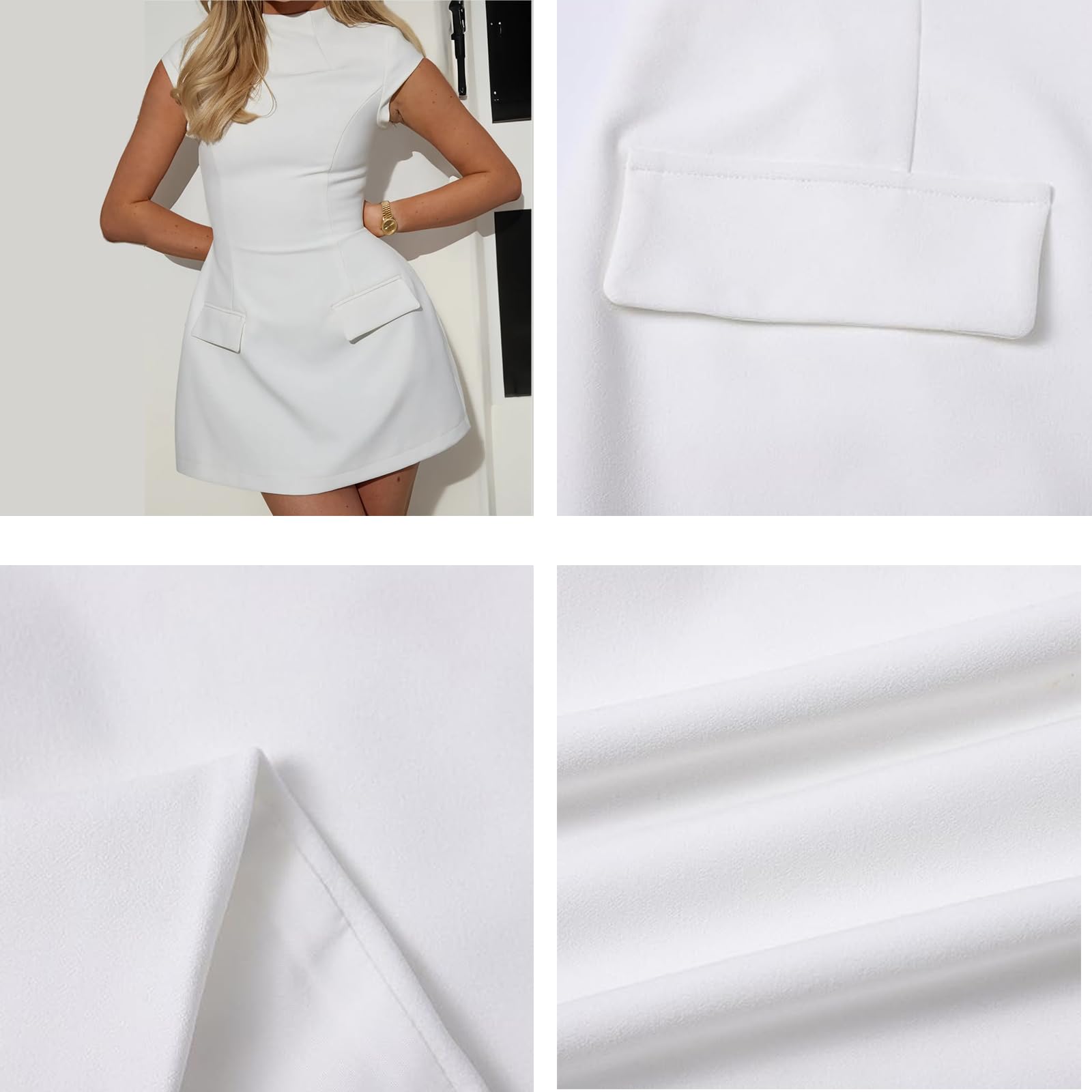 The Cap Sleeve Mini Dress with Pockets, Women Summer 2023 Relaxed Fit Round Neck Short Cap Sleeve A-line Mini Dress