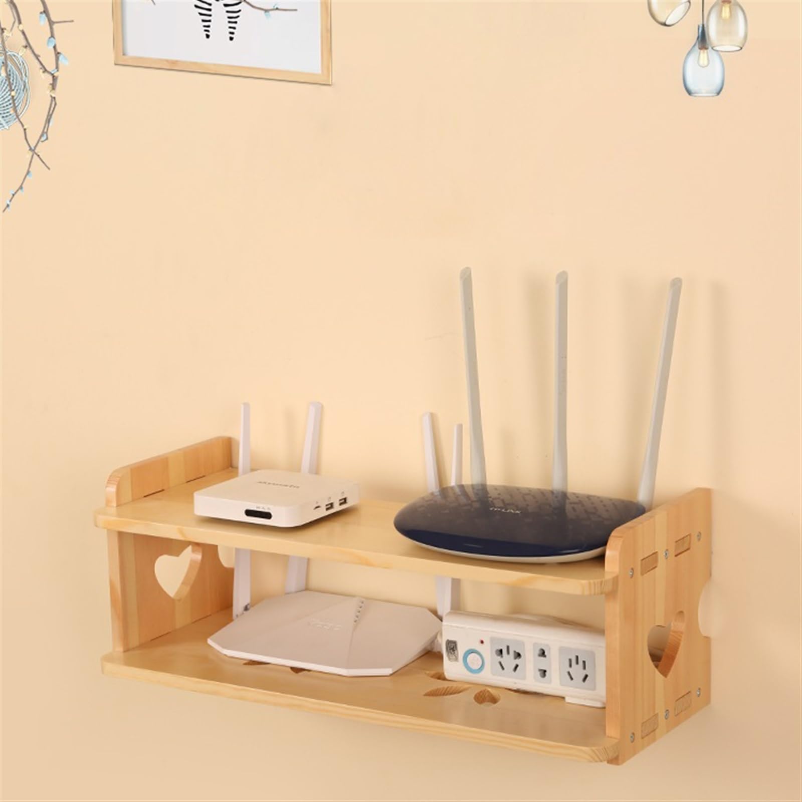 Kabelmanagement Box Router-Aufbewahrungsbox aus massivem Holz, frei stanzbare Steckdosen-Aufbewahrungsbox, kabelloses WLAN, leichte Katze, Set-Top-Box-Rack Kabelbox (Size : 30cm)