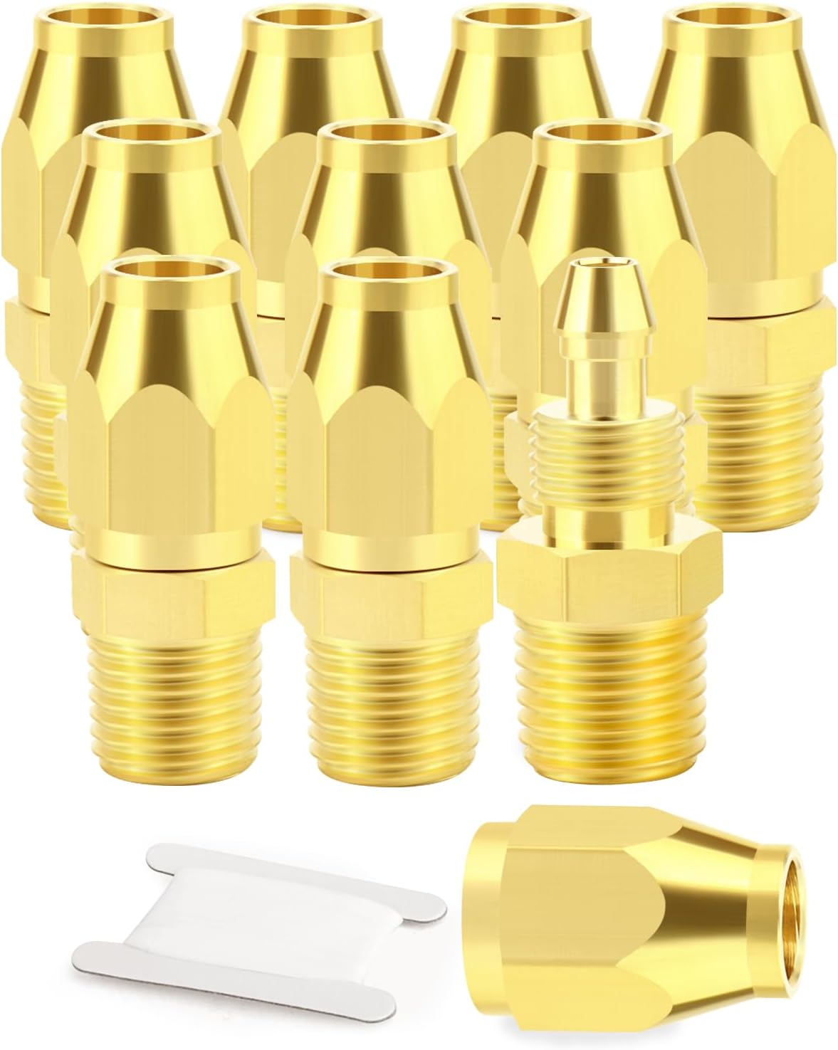 10PCS Brass Pneumatic Replacement Fitting, 1/4" Barb x 1/4" NPT Rigid, Reusable Hose End Repair Fitting, Suitable for 1/4" ID, 5/16" OD air hose