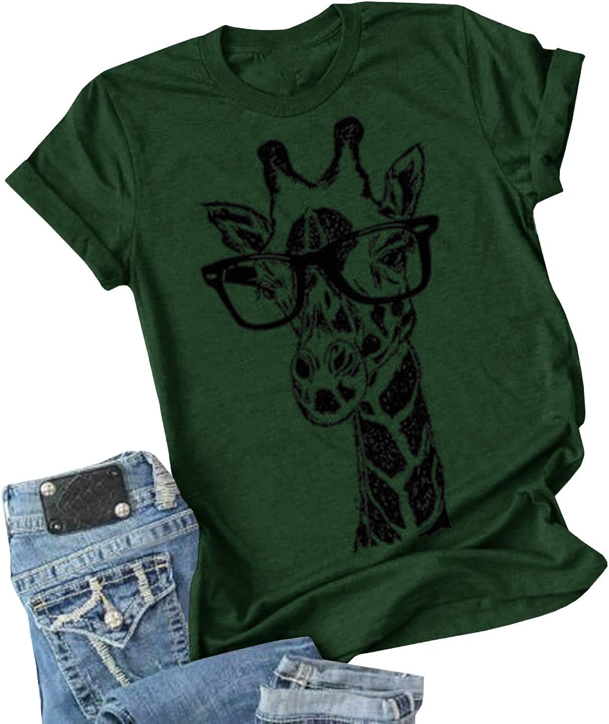 Auburet Womens Giraffe T Shirt Summer Funny Graphic Short Sleeve Crewneck Tees Casual Shirt Tops